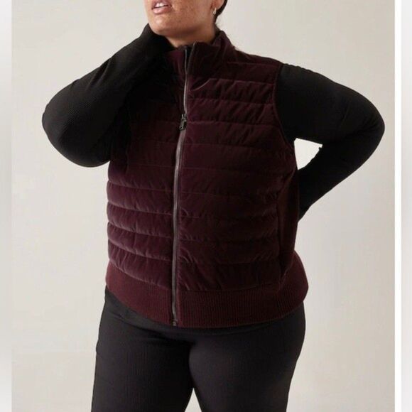 Athleta Vest Hanover Hybrid Puffy Puffer Full Zip Spiced Cabernet Maroon NWT 1X - Picture 1 of 8
